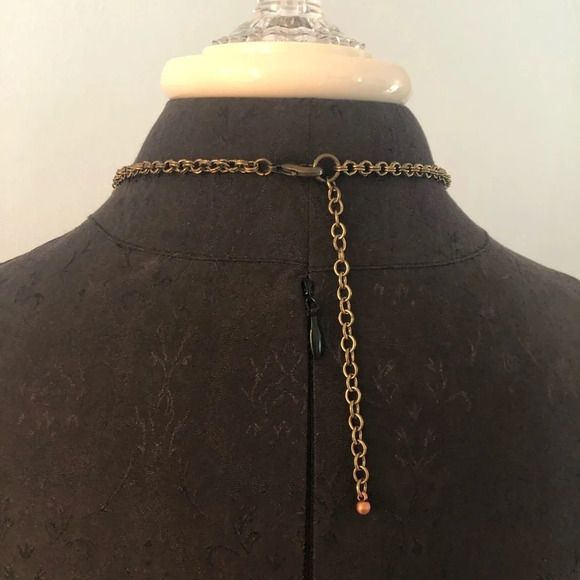 Vintage chain and bead yoke necklace orange gold - Picture 2 of 5